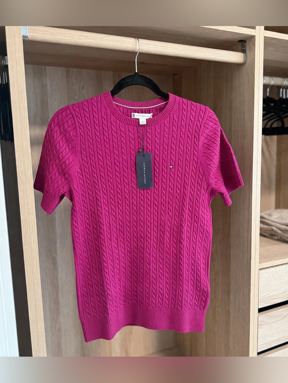 Tommy Hilfiger Women’s Crewneck Cable Knit Sweater in Fuchsia